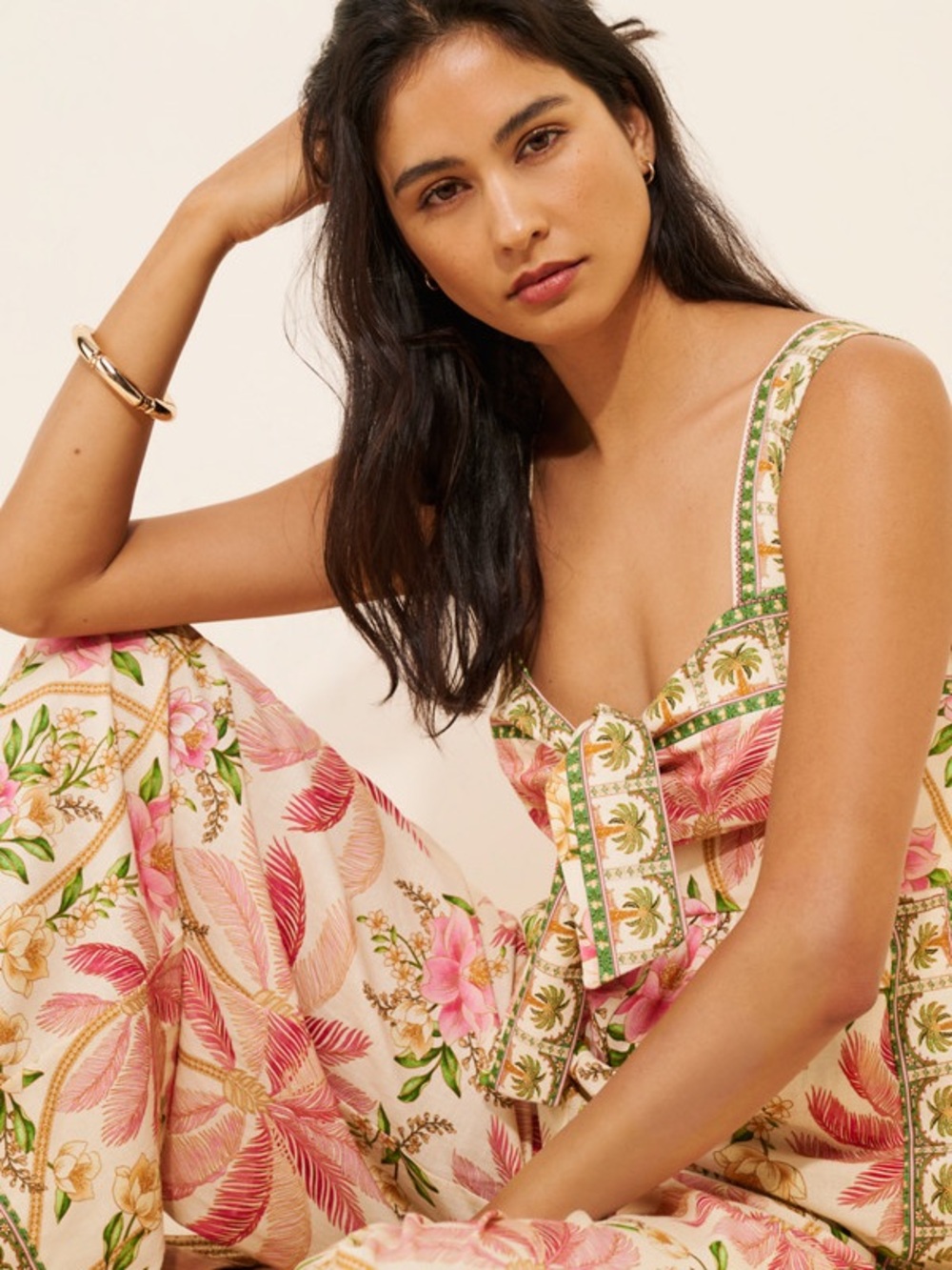 FARM Rio Pink and Green Tropical Tie-Front Wide-Leg Jumpsuit - Picture 3 of 6
